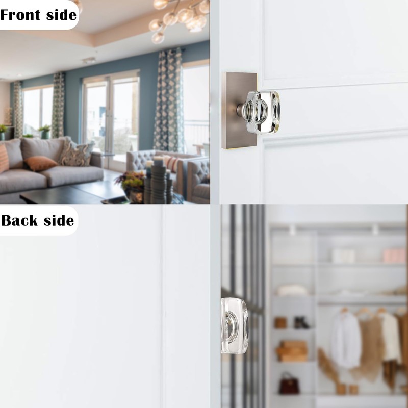 HIEMEY Crystal Glass Dummy Door Knob Interior, Brushed Satin Nickel