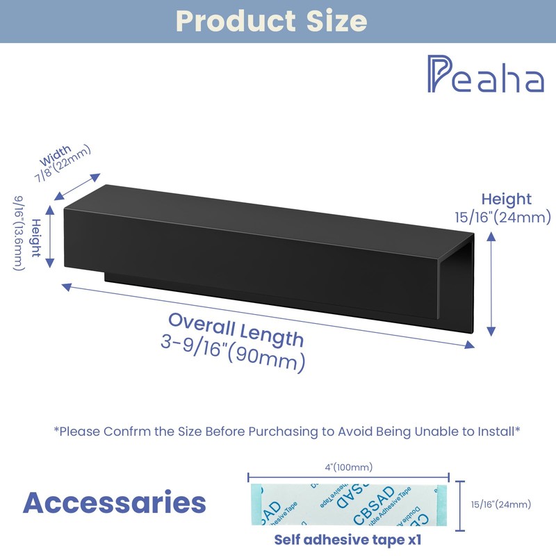 Peaha 10 Pack Self Adhesive Cabinet pulls 3 inch Black
