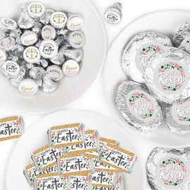 Big Dot of Happiness Religious Easter - Mini Candy Bar Wrappers, Round Candy Stickers and Circle Stickers - Christian Holiday Party Candy Favor Sticker Kit - 304 Pieces