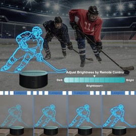 Lampeez 3D Ice Hockey Player Night Light, Illusion LED Lamp(3 Patterns) 16 Colors Changing Remote Control Bedside Home Decor Xmas Birthday Gift for Sport Fan Kid Children