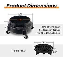 ROBLOCK 5 Gallon Bucket Dolly Roller with Wheels, Detailing Bucket Dolly with Dirt and Grit Traps Insert, Car Wash Accessories for Car Washing, Cleaning, Carrying