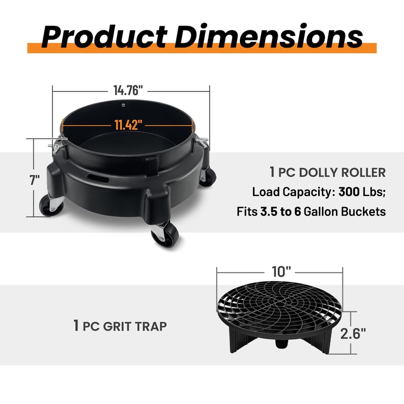 ROBLOCK 5 Gallon Bucket Dolly Roller with Wheels, Detailing Bucket