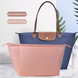 Chispee Purse Organizer Insert for Handbags, Felt Bag Organizer with Zipper Handbag Organizers Longchamp Divider Pocket & Zipper Inner Bag Liner (Pink,S)