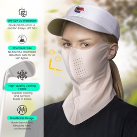 UPF 50+ Sun UV Protection Cooling Breathable Face Cover Neck Gaiter Men Women Outdoor Golf Tennis Running Hiking Fishing (Pink, Medium)