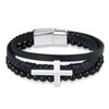 INFINIONLY Men's Multilayer Braided Leather Bracelet Fashion Stainless Steel Cross