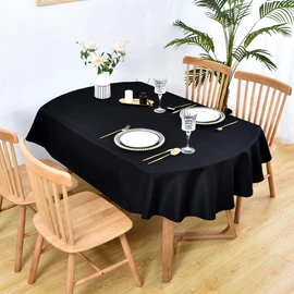 Wolkemer Oval Tablecloth 60 x 84 Inch Washable Fabric Table Cloth Solid Black Table Cover for Dining Wedding Party Banquet Tabletop Decoration