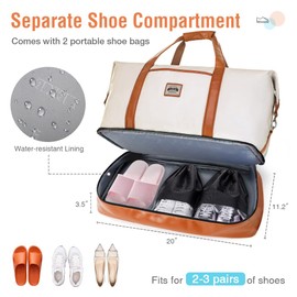 Weekender Bags for Women, Travel Duffle Bag Carry On Travel Bag Overnight Bag with Shoe Compartment Toiletry Bag, Large Weekend Tote Bag Gym Bag Hospital Bag for Labor and Delivery, 50L Beige