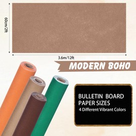 Skyygemm 4 Rolls Colored Bulletin Board Paper Non Woven Craft Waterproof Fade Resistant Bulletin Board Paper Roll Bulk for Art Decor Drawing Craft Painting(Boho Color,2 x 12 ft)