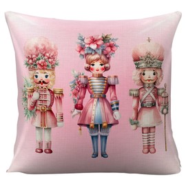 WLWLGLUCK Pink Christmas Decorations Nutcrackers Pillow Cover for Sofa Bed Couch, Pink Christmas Throw Pillow Case for Living Room Bedroom, Cotton Linen Pillow Cushion Cover 18 x 18, No Pillow Insert