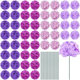 Glitinsel 72PCS Artificial Hydrangea Flowers for Wedding Decoration Faux Hydrangeas Fluffy Silk Flowers with Stems Bulk for Home Office Table Festival Decorations Florals(Violet)