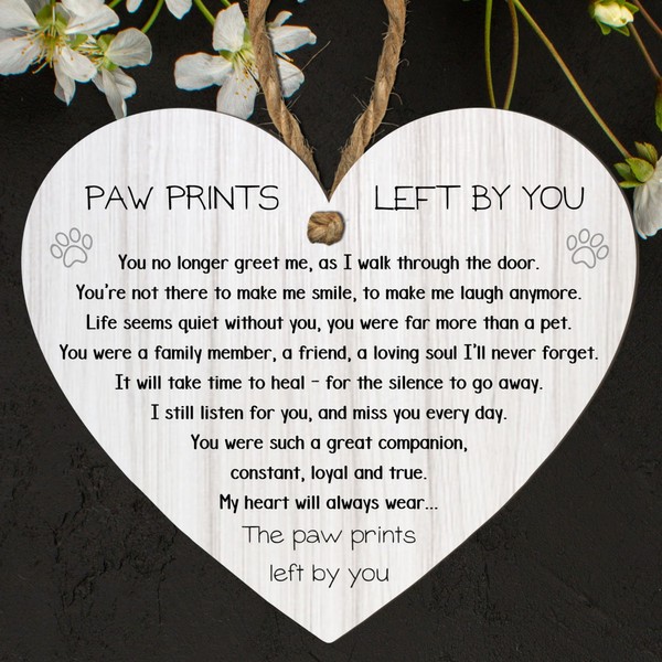 Paw Prints Left by You Memorial Heart Plaque with Inspirational