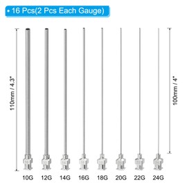 PATIKIL Blunt Tip Dispensing Needle Different Gauge, 16 Pcs 4 Inch Stainless Steel Liquid Dispenser Needles with Lure Lock for Refilling Liquid Inks Adhesives Glue