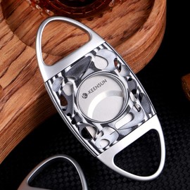 KEENSUN Zinc Alloy Cigar Cutter Guillotine Stainless Steel Double Blade,Portable Cigar Cutter Tool with Hollow Out G10 Shell,2 Pack Set with Gift Box (Cigar Cutter and Stainless Steel Cigar Holder)