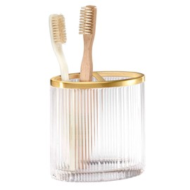 Nicole Miller - Bathroom Set, 4pc Glass Countertop Accessories, Dorm Room Essentials (Louise Collection, Clear)