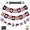 Levfla Pirate Happy Birthday Banner Party Decoration Supplies, Sword Captain Hat Helm Photo Props Garland for Kids, Nautical Sailing Treasure Black and Red Striped Party Pennant Decorations