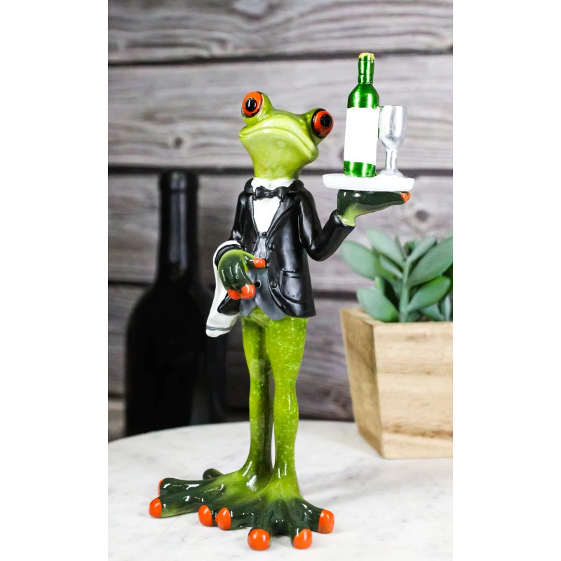Green Toad Frog Silver Service Butler With Wine Glass And