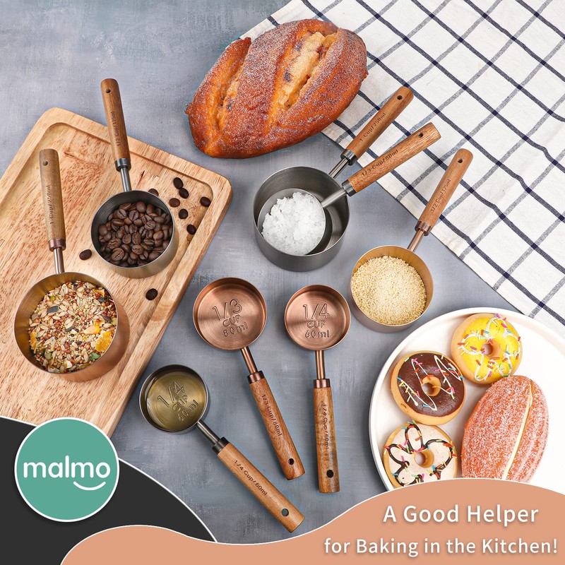 Malmo Measuring Cup with Wooden Handle, 1/2 Cup Titanium-plating 125