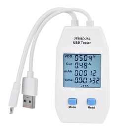 USB Tester Detector, Voltmeter Ammeter Digital Power Capacity Monitor for USB Chargers with Output Voltage for Production Verification, Engineering Testing, and DIYers (UT658 Dual)