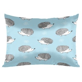 Envelope Closure Satin Pillowcase for Hair and Skin Silk Pillowcase Standard Size Cute Animal Hedgehog Pattern Pillow Cases Cooling Satin Pillow Covers
