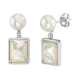 THE PEARL SOURCE 7.5-8.0mm White Freshwater Pearl & Mother of Pearl Aubrey Earrings for Women