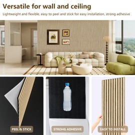 ARMURO Wood Slat Wall Panel 2 PCS - Extra-Long Wood Wall Panels for Soundproof Home & Office, Easy Peel and Stick Acoustic Panels for Noise Cancelling (Oak 11.8"W x 94.5"L)