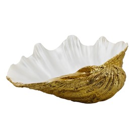 ALIWINER Seashell Bowl Resin Large Gold Clam Shell Decor with Pearl White Interior Nautical Clam Shell Bowl Coastal Beach Home Decor Bathroom Decor Beach Themed