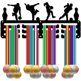 CREATCABIN Bowling medal hanger, medal holder, rack, sports frame, hook, wall mount, small medal hanger, iron, metal, organiser for hanging over 40 medals, bowling athletes, 29 x 13 cm