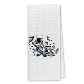 DIBOR Funny Astronaut Sitting in Space Kitchen Towels Dish Towels Dishcloth,Outer Space Universe Fantasy Galaxy Boy Absorbent Drying Cloth Hand Towels Tea Towels for Bathroom Kitchen,Boys Kids Gifts