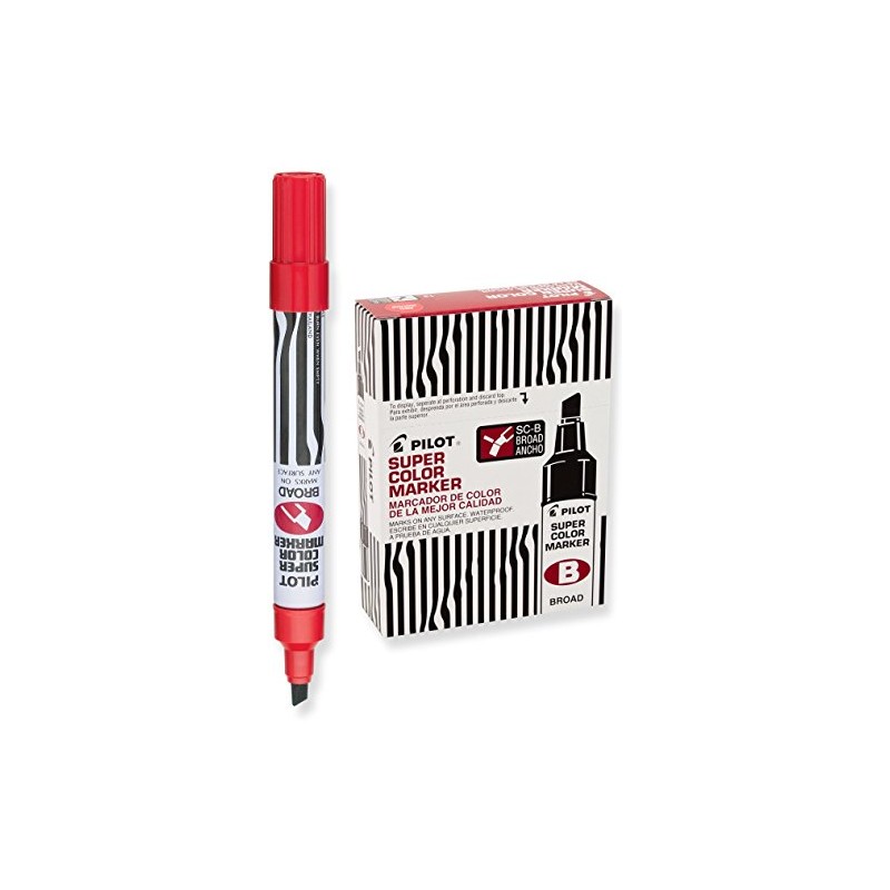 Pilot SC-B, Marcador, Tinta Permanente Rojo, Cincel, Rellenable, Doce Piezas