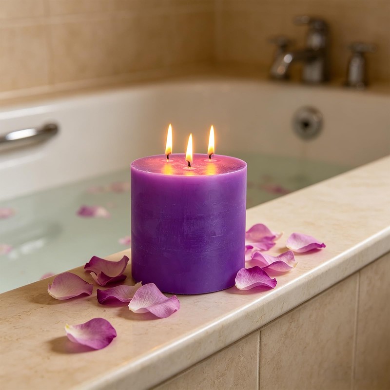 Extra Large 3 Wick Purple Pillar Candle, 6" x 6",