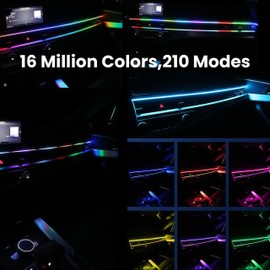 AKARADO Acrylic Interior Car LED Lights with Remote and Wireless APP 6 in 1，Dreamcolor USB 16 Million Colors Music&DIY Function Ambient Lighting Kits