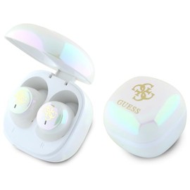 CG Mobile Guess Bluetooth Headphones TWS + Docking Station Iridescent 4G Printed Logo White