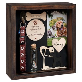 Rustic Shadow Box Pet Memorial Picture Frame with Collar Holder Wooden Rainbow Bridge Dog Hair Bottle Sympathy Keepsake Gifts for Loss of Dog Cat Passed Away Remembrance Display Case SD-PET4-NAU