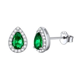 ChicSilver Pear Cut Teardrop May Birthstone Stud Earrings Cubic Zirconia Hypoallergenic 925 Sterling Silver Earrings Emerald Jewelry Birthday gift for Women