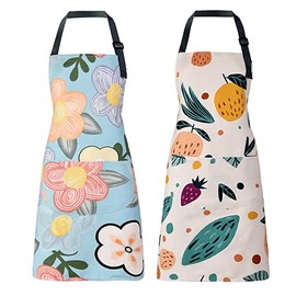 2 Pack de Delantales para Mujeres Hombres Chef Cocinero Artista Resistente Lienzo de Algodón Ajustable Delantal de Cocina con Bolsillos para Parrilla Unisex Pintura Arte Estilista (B)