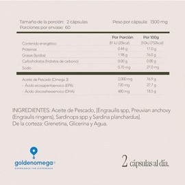 Maklen Omega 3 Alta Concentracion - EPA 720  DHA 480 por porcion - Golden Omega Chile - Certificado IFOS - 120 Softgels de 1,300 mg                   