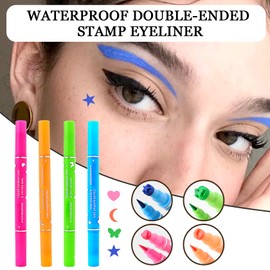 XMXueMei Double Side Liquid Winged Eyeliner Stamp,Smudge Proof Waterproof Eye Liner Pen Set,Long-Lasting Eye Liner Face Makeup,Star Flowers Hearts Triangle Black Eyeliner Stamp Pencil（4PCS）