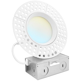 LUXRITE 4 Inch Trimless LED Recessed Lights with Junction Box, 5CCT Selectable 2700K-5000K, 15W, 1200LM, Dimmable, Wet & IC Rated, Canless Downlight, ETL Listed, New Construction and Remodel