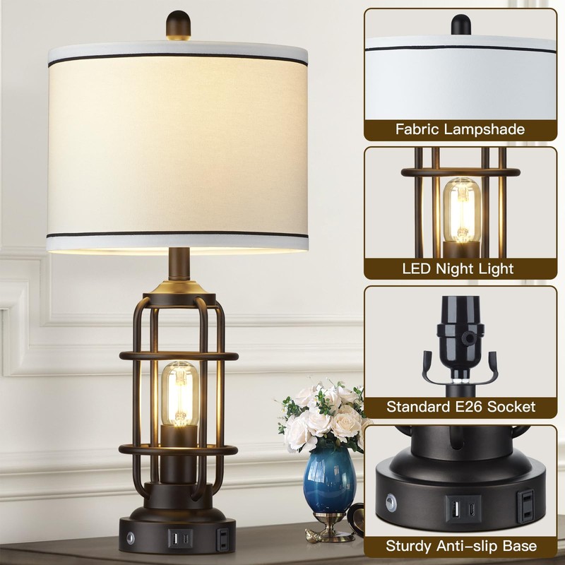 26" Modern Lamp for Living Room, Industrial 3-Way Dimmable Beside