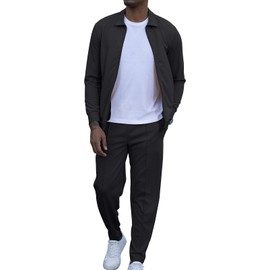 KUYIGO Mens Tracksuit Full Set Waffle Hooded Full-Zip Sweatsuits Jogging Tops Joggers 2 Piece Tracksuit Casual Business Pullover Set M Dark Grey