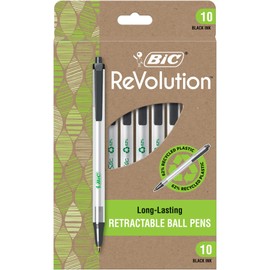 BIC Ecolutions Clic Stic Retractable Ballpoint Pens, Medium Point, Black Ink, 10/Pack (CSEM10-BLK)