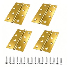5 Pcs 3.5 Inch Gold Door Hinges, Stainless Steel Square Ball Bearing Hinges with Screws for Interior Exterior Residential and Commercial Use, Opening Size 88X54X1.02mm