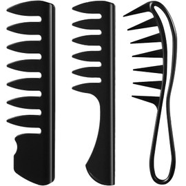 3 Pieces Black Hair Styling Comb Set - Wide Tooth Detangling, Shampoo and Teasing Combs for Men and Women, Suitable for Most Hairstyles