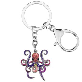 LONYOO Enamel Zinc Alloy Octopus Keychain Ocean Animals Keyring Octopus Gifts for Women Girls Car Key Backpack Jewellery (Purple)