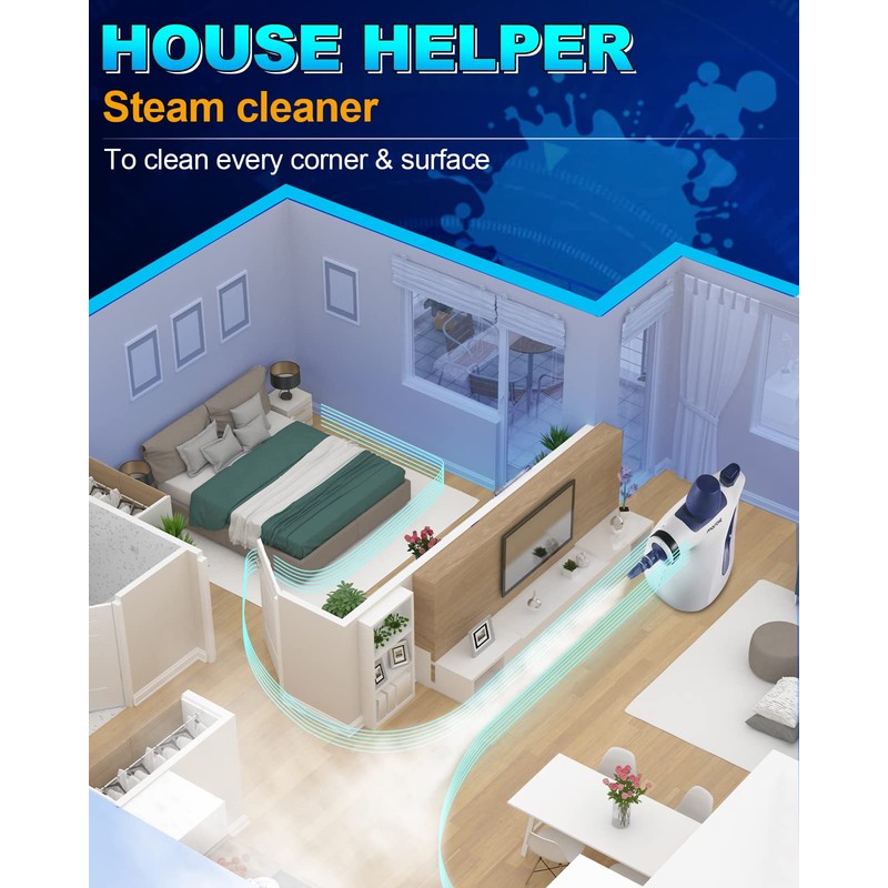 Handheld Pressurized Steam Cleaner with 11-Piece Accessory Set, Multi-Surface Steamer