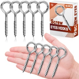 FFWHKON 10 Pcs Eye Hooks Screw, 2.5 Inches Stainless Steel Heavy Duty Eye Bolts Screw in, Rust and Corrosion Resistant, Safe for Indoor and Outdoor Use, 200 Lbs Capacity