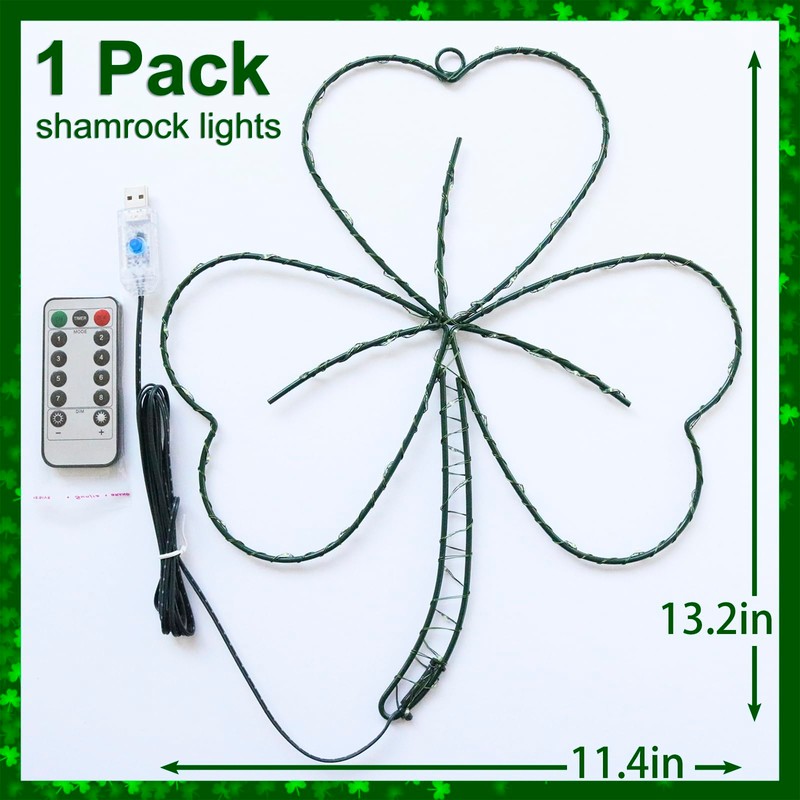YAOZHOU St Patricks Day Decorations,Irish Shamrock LED Window Lights,13.2IN 58LED