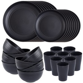Supernal Wheat Straw Dinnerware Sets,Plates and Bowls Set, Dish Sets for 8, Unbreakable Plate for 8 Dishwasher Safe,Reusable Dinnerware Black-16pcs Plates, 8pcs Bowls, 8pcs Cups.