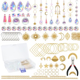 Anseom 200 Pieces Crystal Sun Catcher DIY Craft Sets Sun Catcher with Gold Chain Star Sun Moon Pendant Crystals Hanging Jewellery Rainbow Drop Prism for Window Garden Party Decoration
