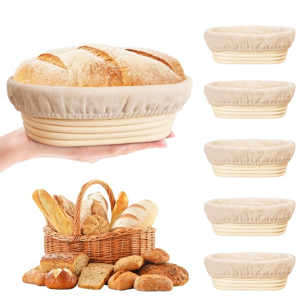 Oval Banneton Bread Proofing Basket Pack of 6, Mini Sourdough